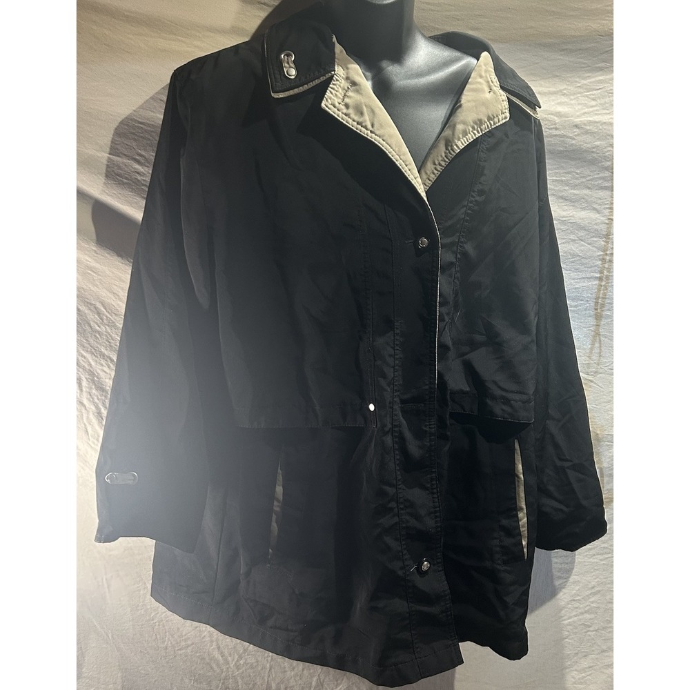 Weather Tamer Women Black Tan Trench Coat Button Down Size 1X Plus Size Fall